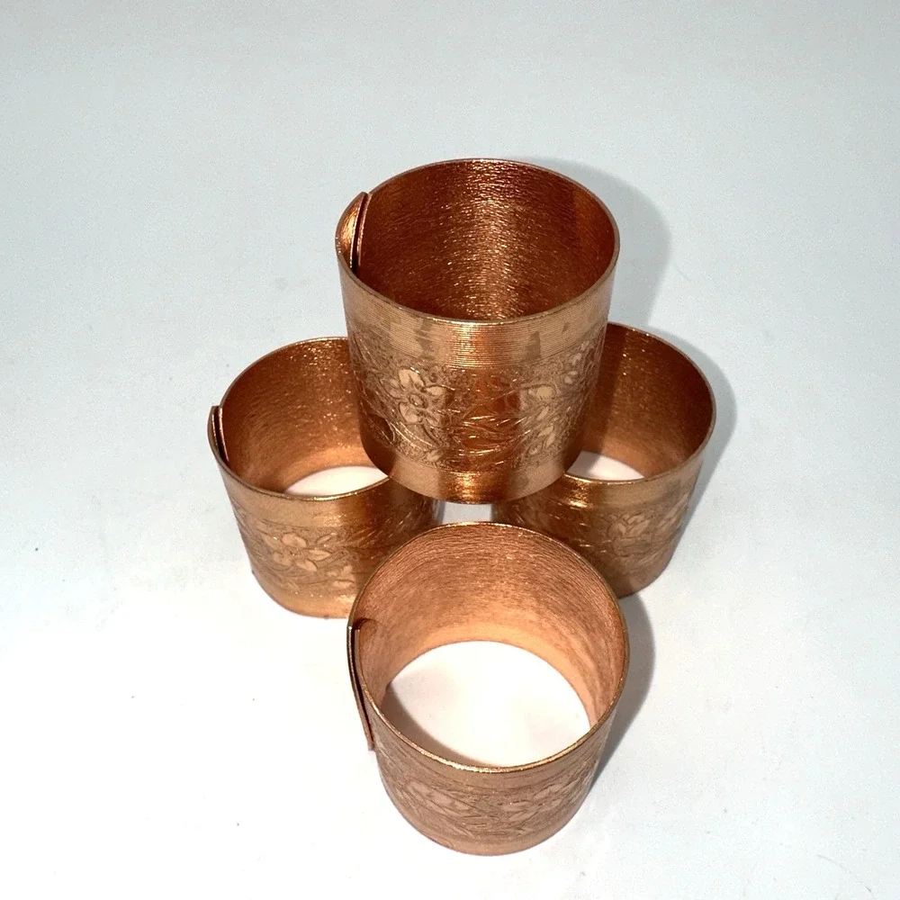 Coppercraft Guild Napkin Rings Copper Floral Embossed Set of 4 Boxed